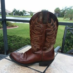 LAREDO Brown Leather Western Cowboy Boots Size 9.5